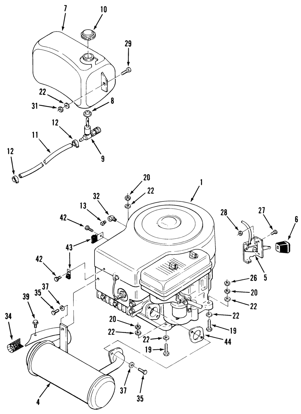Engine, Fuel & Exhaust Assembly Diagram and Parts List for 32-12B5A2 1000001 - 1999999 Toro Lawn Tractor