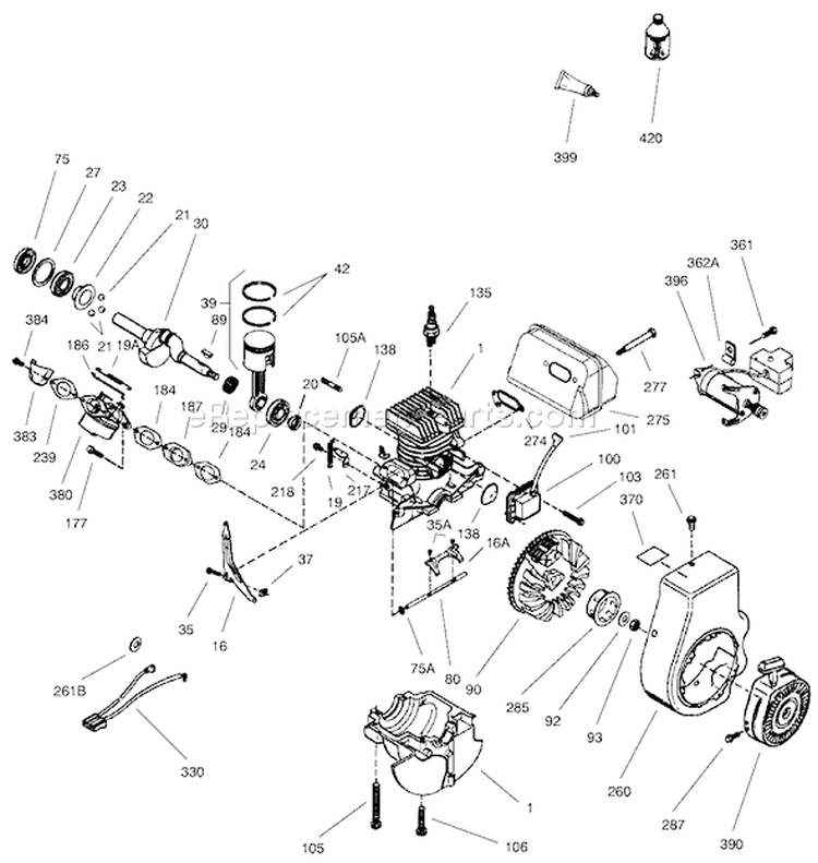 Engine Diagram and Parts List for 38426 7900001-7999999 - 1997 Toro Snow Blower