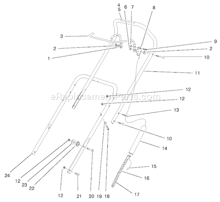 Handle Assembly Diagram and Parts List for 38426 7900001-7999999 - 1997 Toro Snow Blower