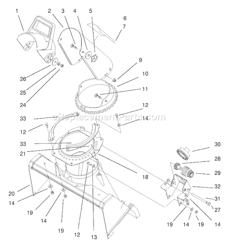 Discharge Chute Assembly Diagram and Parts List for 38427 8900001-8999999 - 1998 Toro Snow Blower