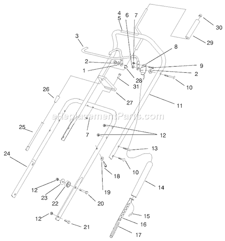 Handle Assembly Diagram and Parts List for 38427 8900001-8999999 - 1998 Toro Snow Blower