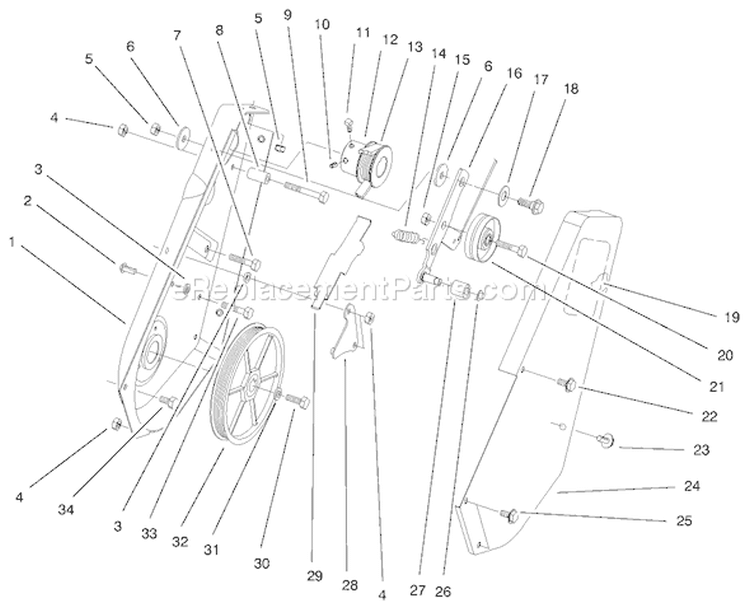Pulley and Cover Assembly Diagram and Parts List for 38427 8900001-8999999 - 1998 Toro Snow Blower