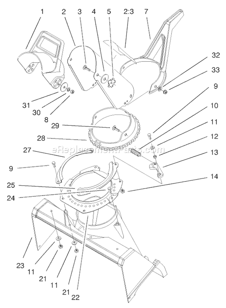 Chute Assembly Diagram and Parts List for 38429 200000001-200999999 - 2000 Toro Snow Blower