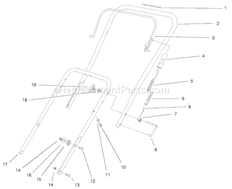 Handle Assembly Diagram and Parts List for 38429 200000001-200999999 - 2000 Toro Snow Blower