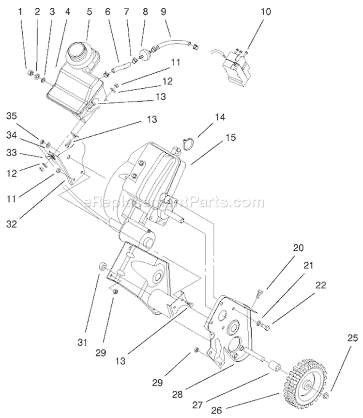 Engine and Frame Assembly Diagram and Parts List for 38429 210000001-210999999 - 2001 Toro Snow Blower