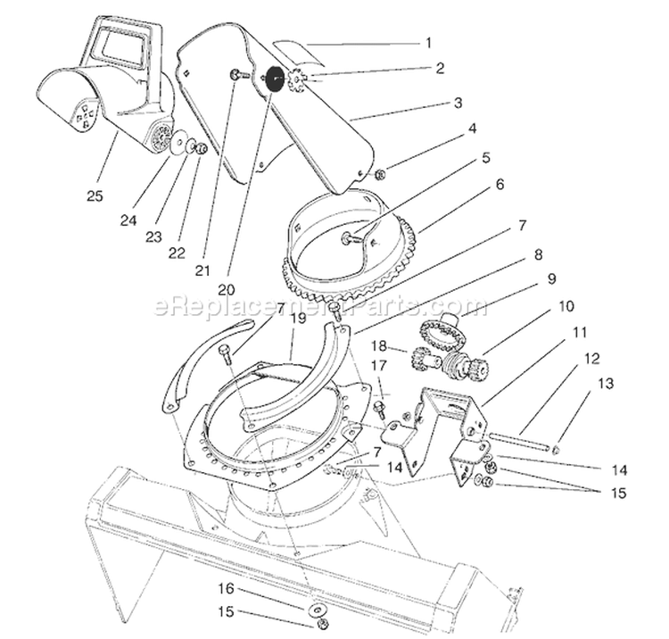Discharge Chute Assembly Diagram and Parts List for 38431 7900001-7999999 - 1997 Toro Snow Blower