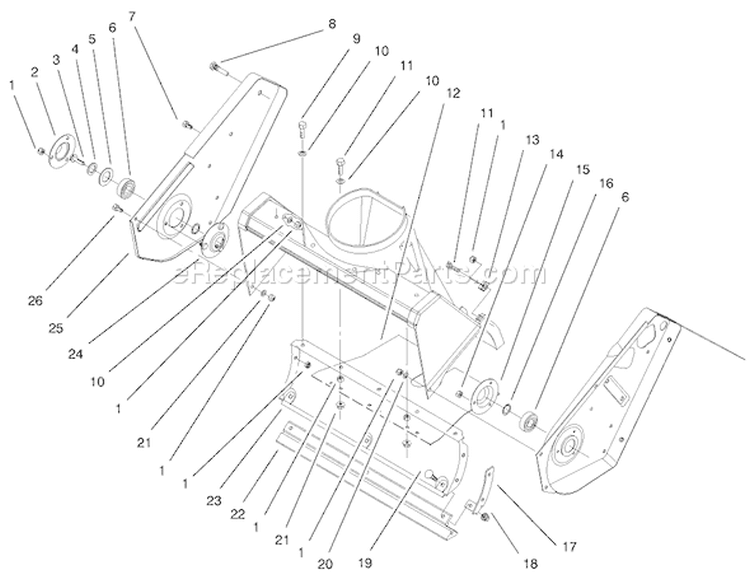Auger Housing Assembly Diagram and Parts List for 38430 9900001-9999999 - 1999 Toro Snow Blower