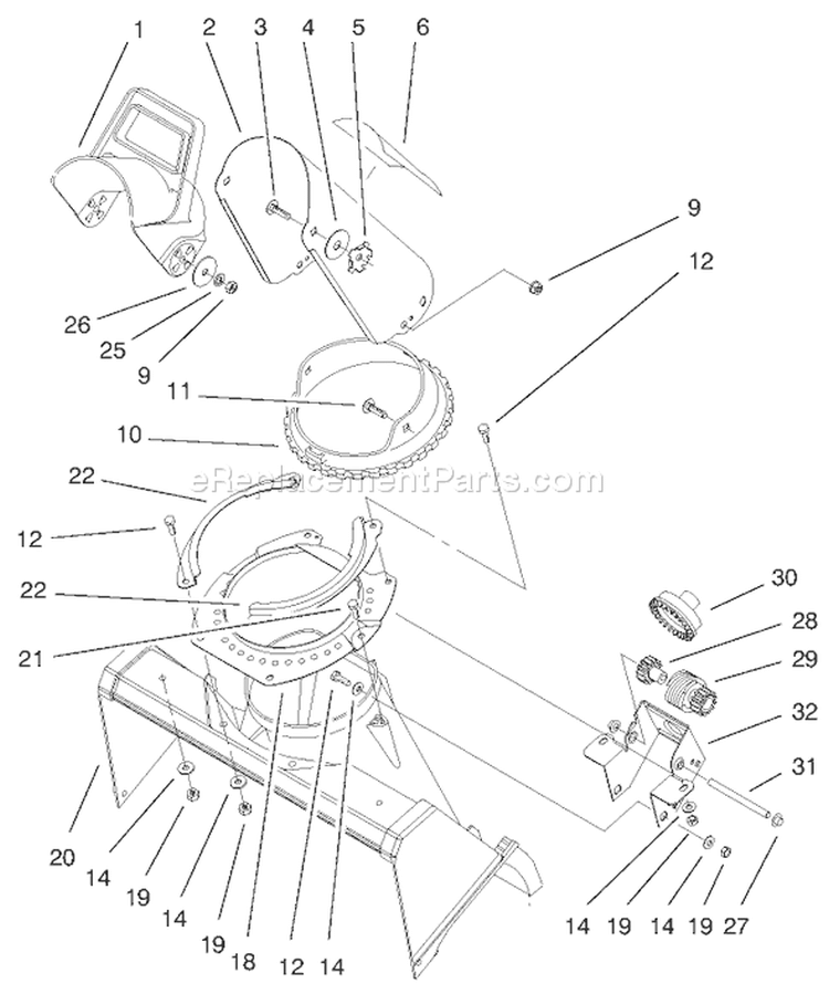 Deflector & Discharge Assembly Diagram and Parts List for 38430 9900001-9999999 - 1999 Toro Snow Blower