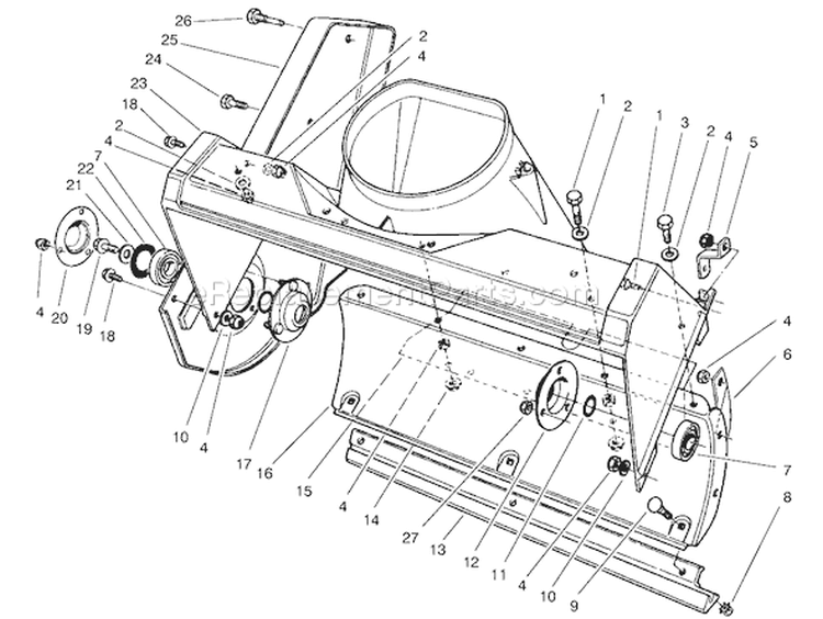 Housing Assembly Diagram and Parts List for 38435 7900001-7999999 - 1997 Toro Snow Blower