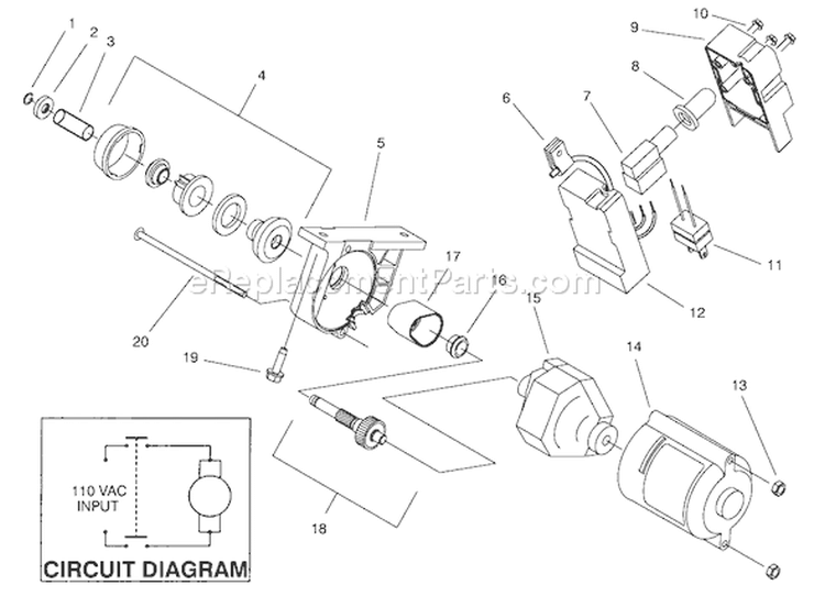 Starter Motor & Switch Housing Assembly Diagram and Parts List for 38435 7900001-7999999 - 1997 Toro Snow Blower