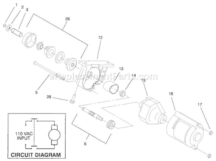 Starter Motor Assembly Diagram and Parts List for 38436 8900001-8999999 - 1998 Toro Snow Blower