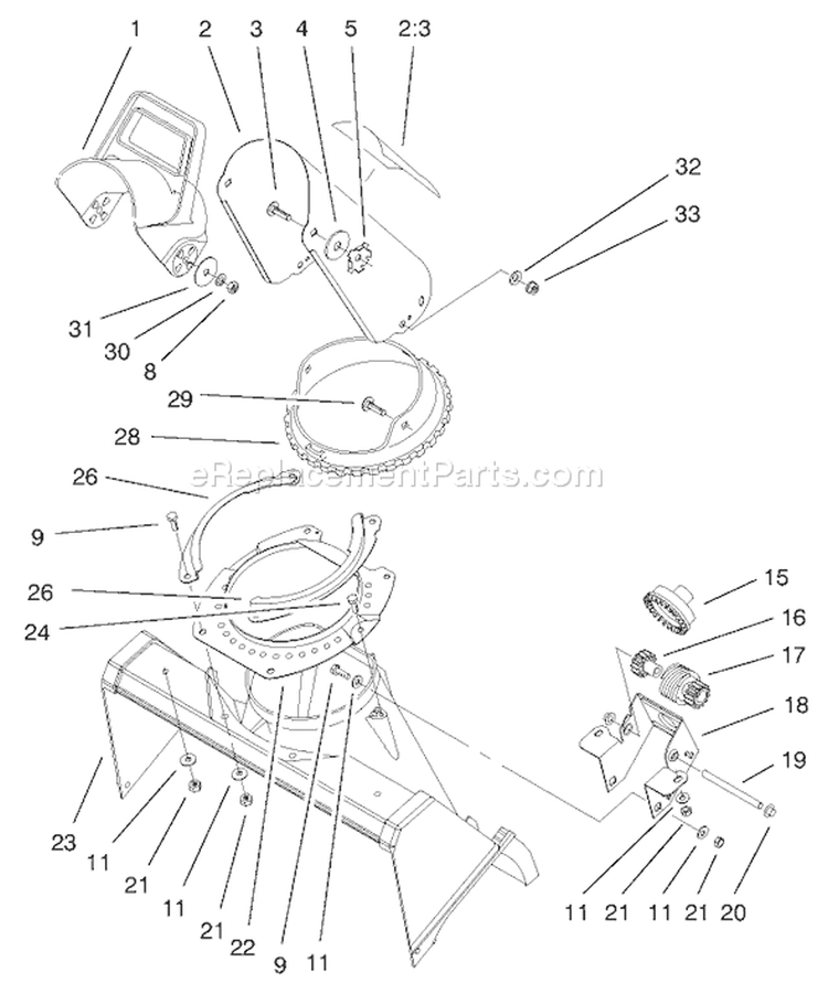 Chute Assembly Diagram and Parts List for 38441 200000001-200999999 - 2000 Toro Snow Blower