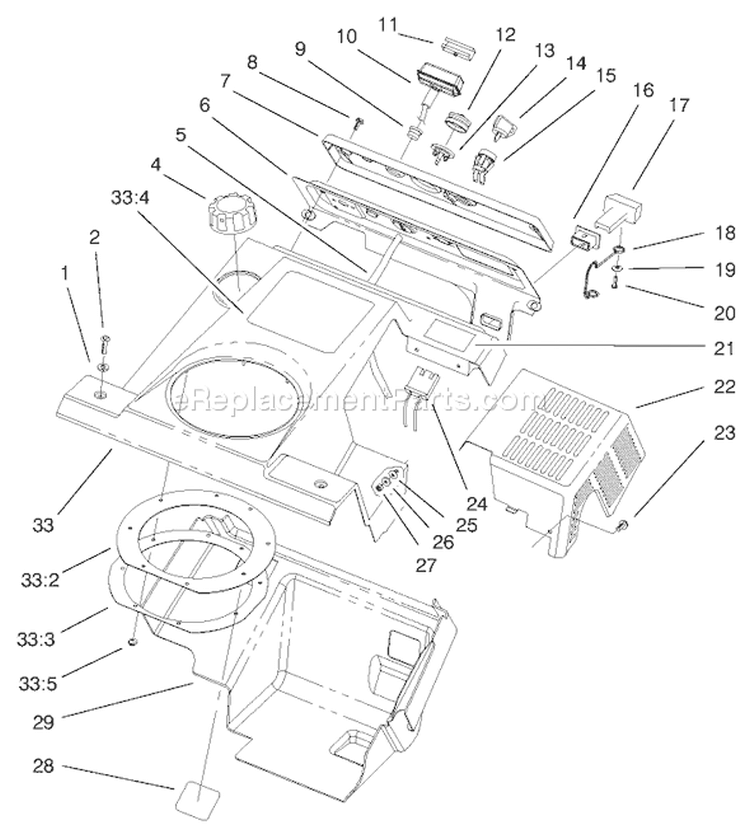 Upper Shroud and Control Panel Assembly Diagram and Parts List for 38440 200000001-200014063 - 2000 Toro Snow Blower