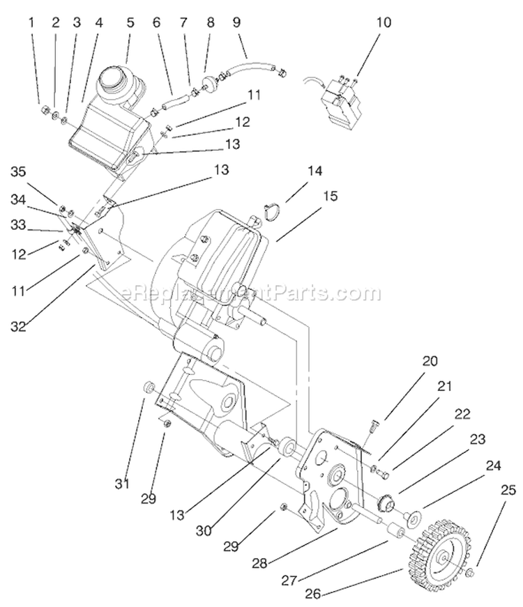 Engine and Frame Assembly Diagram and Parts List for 38440 200000001-200014063 - 2000 Toro Snow Blower