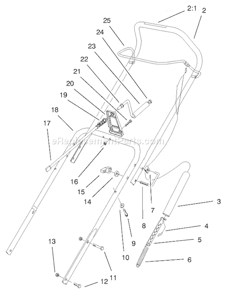Handle Assembly Diagram and Parts List for 38440 200000001-200014063 - 2000 Toro Snow Blower