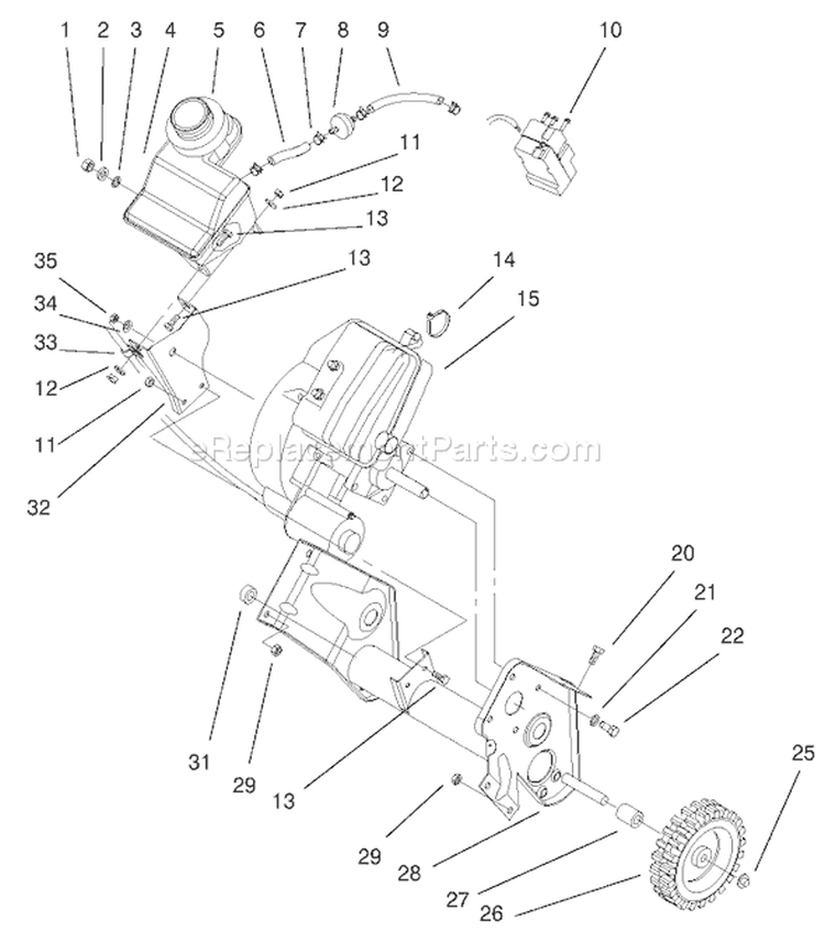 Engine and Frame Assembly Diagram and Parts List for 38439 200003007-200999999 - 2000 Toro Snow Blower