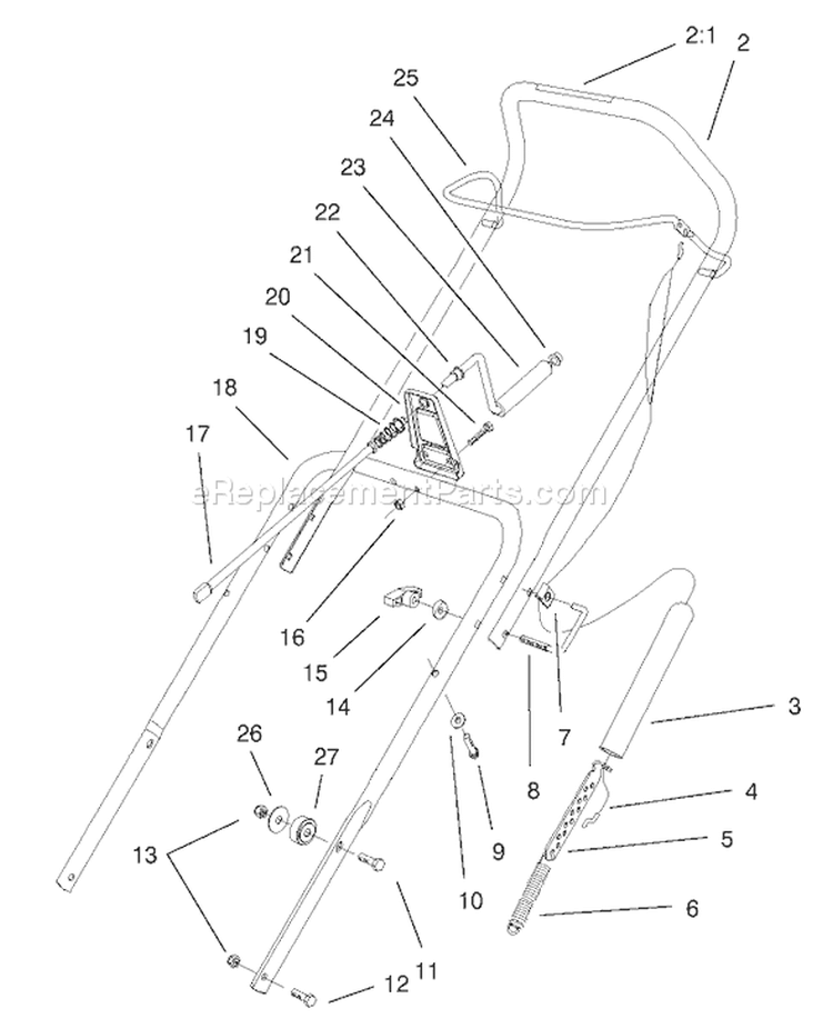 Handle Assembly Diagram and Parts List for 38439 200003007-200999999 - 2000 Toro Snow Blower