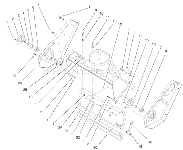 Housingand Side Plate Assembly Diagram and Parts List for 38439 200003007-200999999 - 2000 Toro Snow Blower