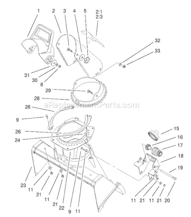 Chute Assembly Diagram and Parts List for 38442 210000001-210999999 - 2001 Toro Snow Blower