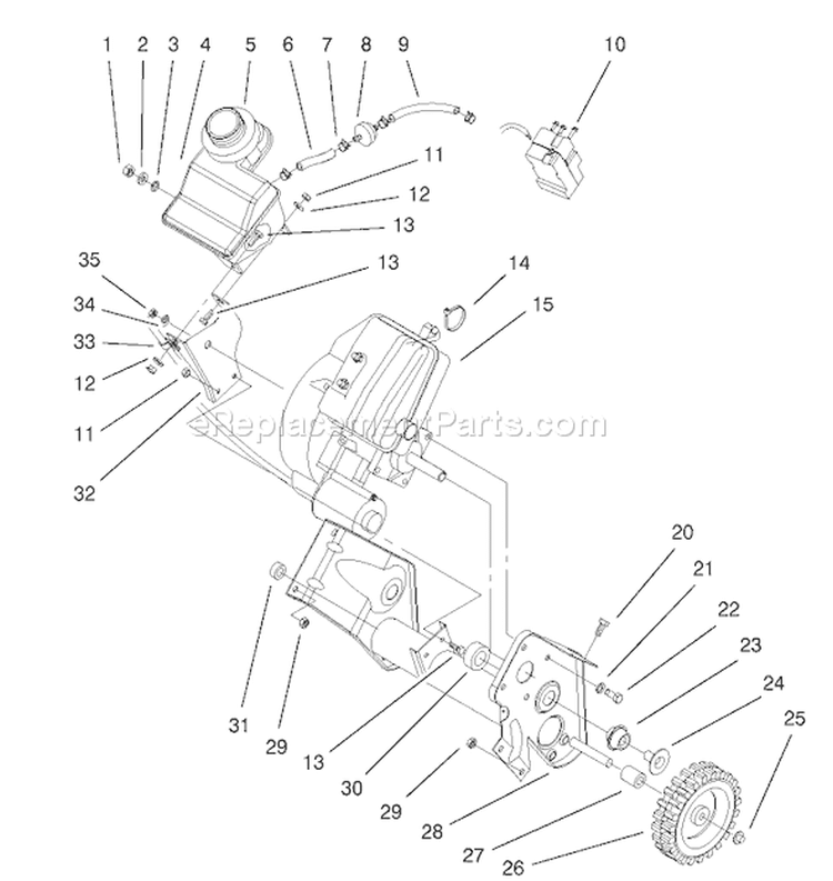 Engine and Frame Assembly Diagram and Parts List for 38442 210000001-210999999 - 2001 Toro Snow Blower