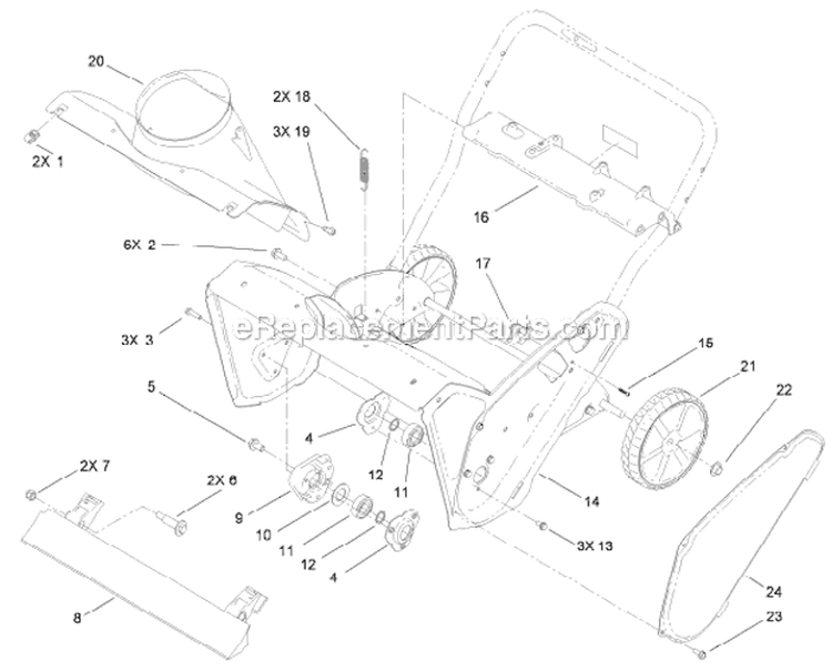 Main Frame Diagram and Parts List for 38451 313002000-313999999 - 2013 Toro Snow Blower