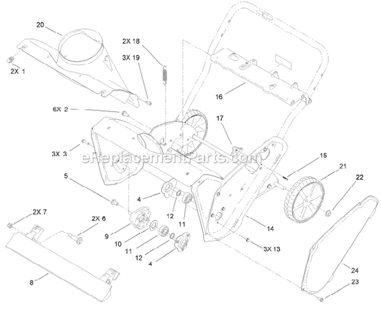 Main Frame Diagram and Parts List for 38454 313002000-313999999 - 2013 Toro Snow Blower