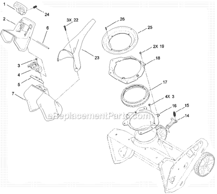 Chute Control Diagram and Parts List for 38454 313002000-313999999 - 2013 Toro Snow Blower