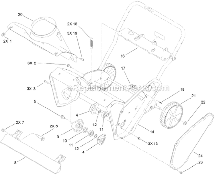 Main Frame Diagram and Parts List for 38458 313000001-313999999 - 2013 Toro Snow Blower