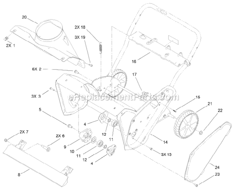 Main Frame Diagram and Parts List for 38459 313000001-313999999 - 2013 Toro Snow Blower