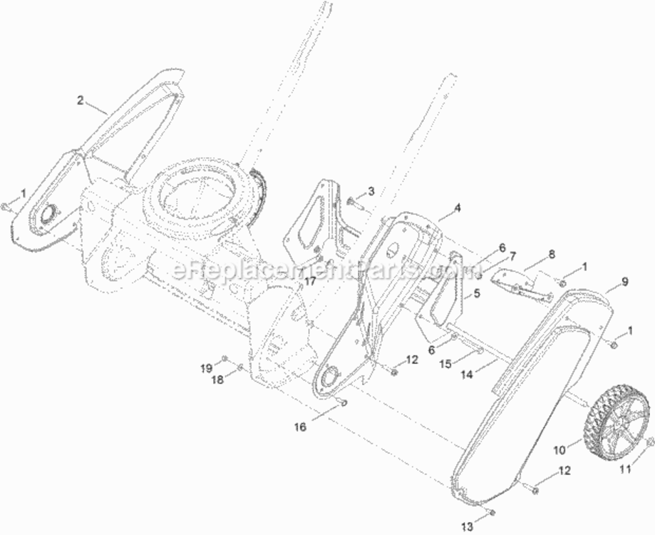Main_Frame_And_Wheel_Assembly Diagram and Parts List for 38472 315000001 - 315999999 Toro Snow Blower