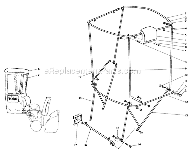 Snow Cab Assembly Diagram and Parts List for 38505 1000001-1999999 - 1991 Toro Snow Blower