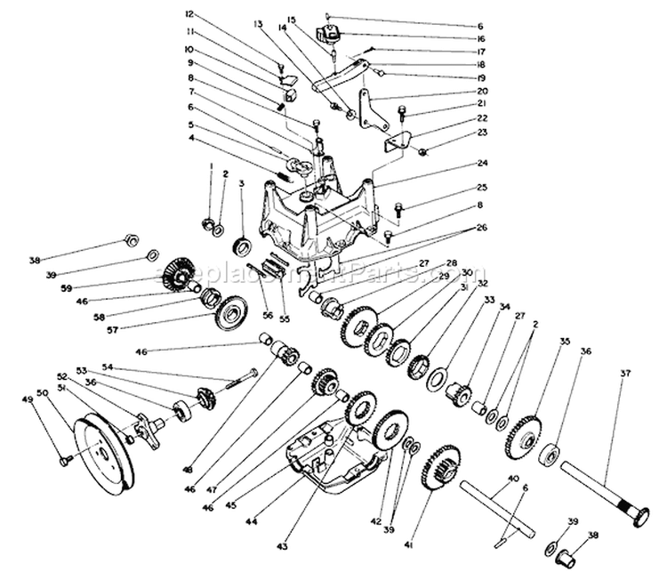 Transmission Assembly Diagram and Parts List for 38505 1000001-1999999 - 1991 Toro Snow Blower