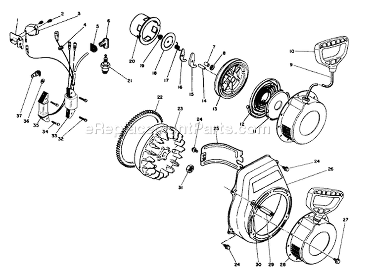 Ignition Assembly Diagram and Parts List for 38505 1000001-1999999 - 1991 Toro Snow Blower