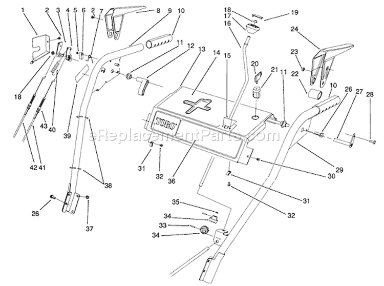 Handle Assembly Diagram and Parts List for 38505 1000001-1999999 - 1991 Toro Snow Blower