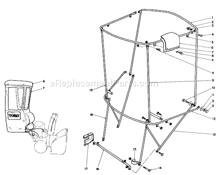 Snow Cab Assembly Diagram and Parts List for 38510 2000001-2999999 - 1992 Toro Snow Blower