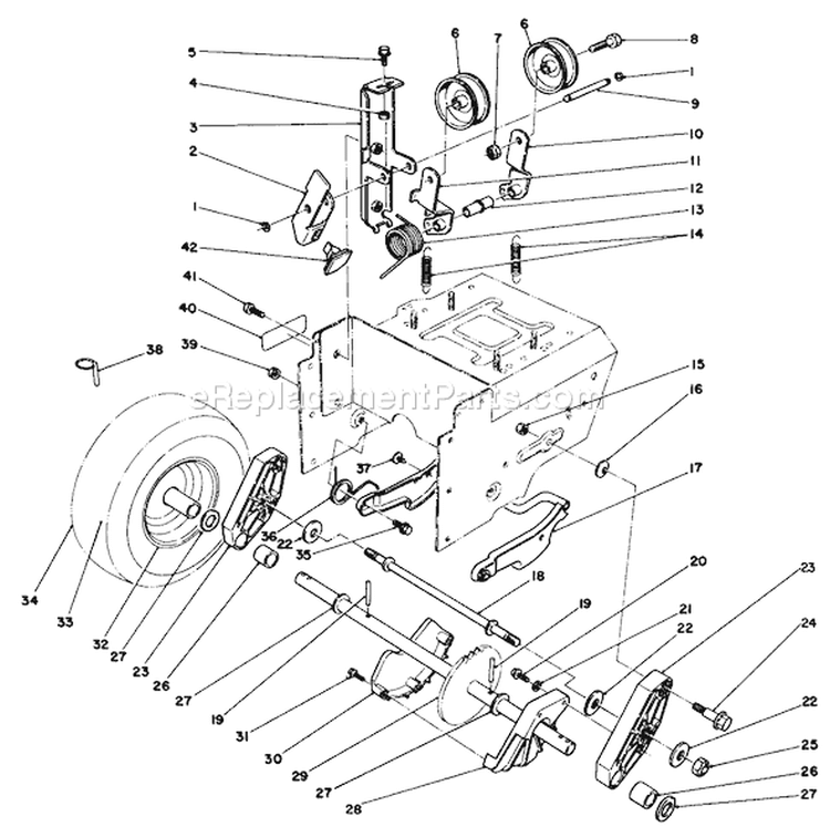 Traction Drive Assembly Diagram and Parts List for 38510 2000001-2999999 - 1992 Toro Snow Blower