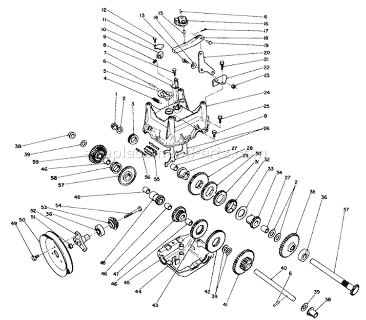 Transmission Assembly Diagram and Parts List for 38510 2000001-2999999 - 1992 Toro Snow Blower