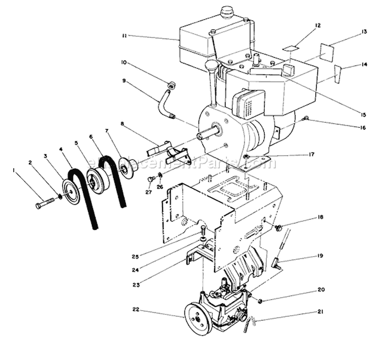 Engine Assembly Diagram and Parts List for 38510 2000001-2999999 - 1992 Toro Snow Blower