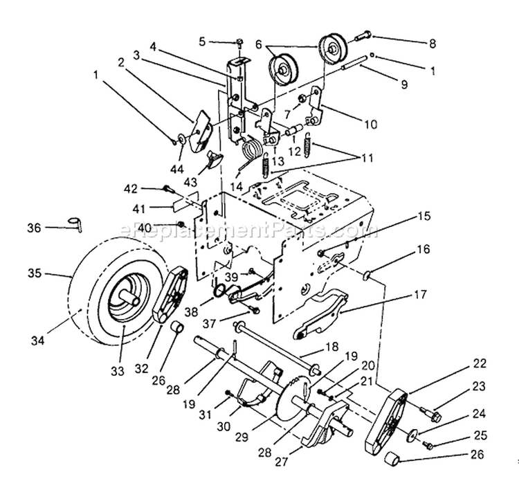 Traction Drive Assembly Diagram and Parts List for 38513 8000001-8999999 - 1988 Toro Snow Blower