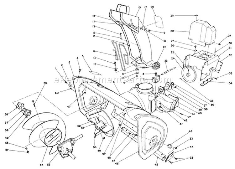 Housing and Chute Assembly Diagram and Parts List for 38510 9000001-9999999 - 1989 Toro Snow Blower