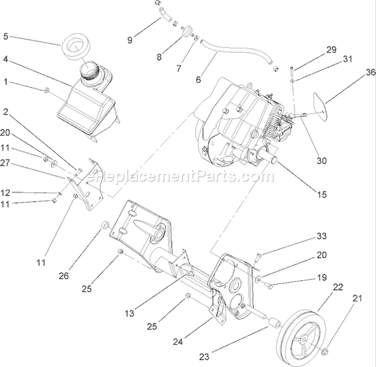 Engine and Frame Assembly Diagram and Parts List for 38515 260000001-260999999 - 2006 Toro Snow Blower