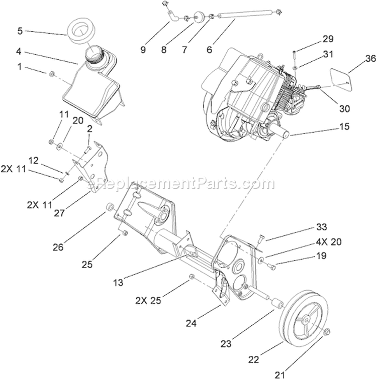 Engine, Gas Tank and Frame Assembly Diagram and Parts List for 38515 290000001-290999999 - 2009 Toro Snow Blower
