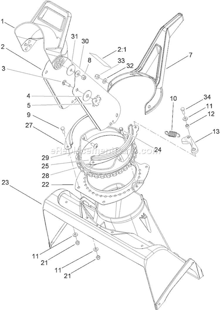 Chute Assembly Diagram and Parts List for 38515 311000001-311999999 - 2011 Toro Snow Blower