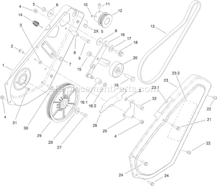 Impeller Drive Assembly Diagram and Parts List for 38515 311000001-311999999 - 2011 Toro Snow Blower