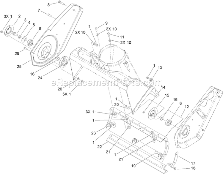 Rotor Housing and Scraper Assembly Diagram and Parts List for 38515 311000001-311999999 - 2011 Toro Snow Blower