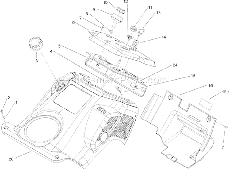 Upper Shroud and Control Panel Assembly Diagram and Parts List for 38516 240000001-240999999 - 2004 Toro Snow Blower