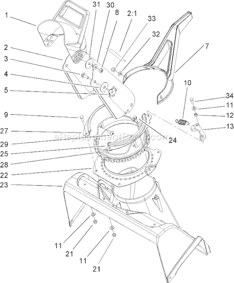 Chute Assembly Diagram and Parts List for 38516 260000001-260010000 - 2006 Toro Snow Blower
