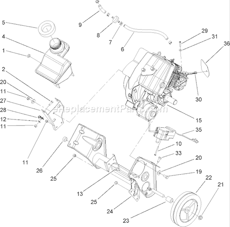 Engine and Frame Assembly Diagram and Parts List for 38516 260000001-260010000 - 2006 Toro Snow Blower