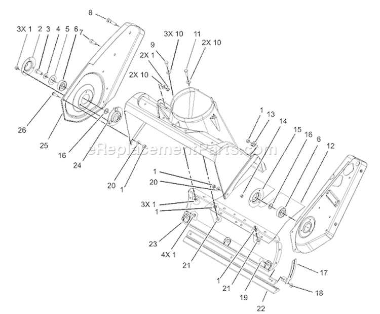 Housing and Side Plate Assembly Diagram and Parts List for 38517 240000001-240999999 - 2004 Toro Snow Blower