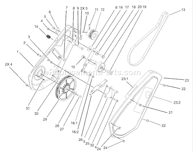 Impeller Drive Assembly Diagram and Parts List for 38517 240000001-240999999 - 2004 Toro Snow Blower